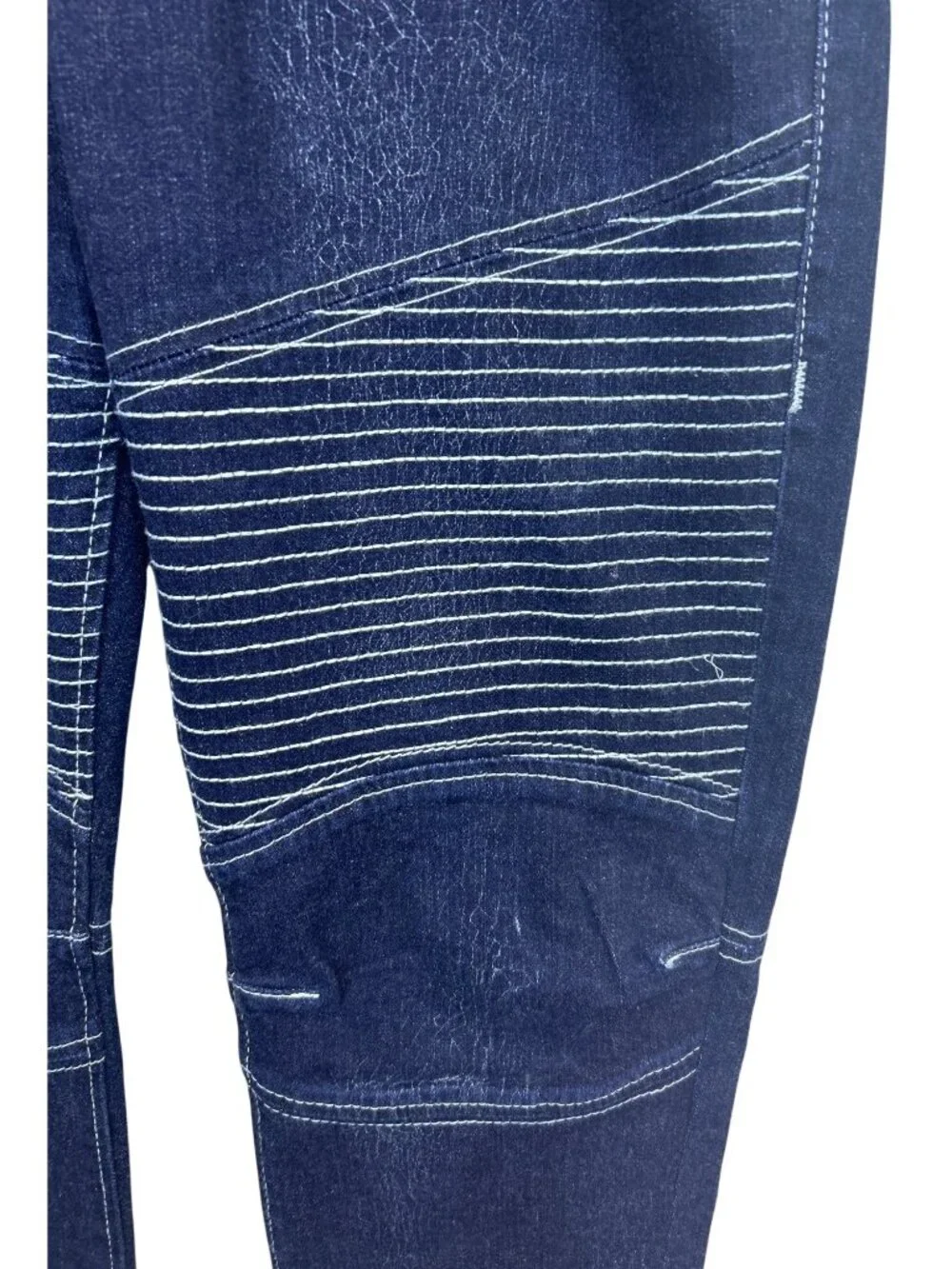 True Religion Moto Skinny Jeans Men's 34x28 Dark Wash Run Stitch Cracked Texture
